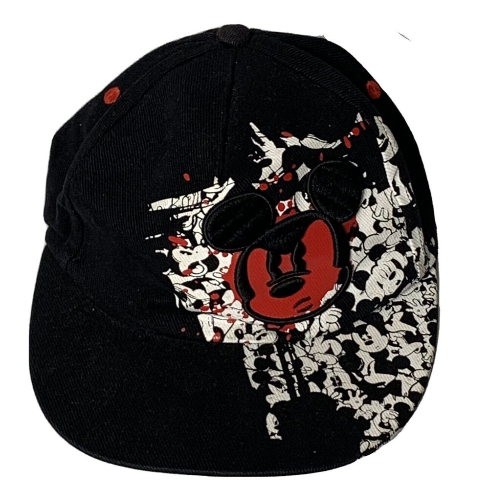 Disney Parks Youth Black Angry Mickey Mouse Stretch Fit Hat Cap Graffiti Black